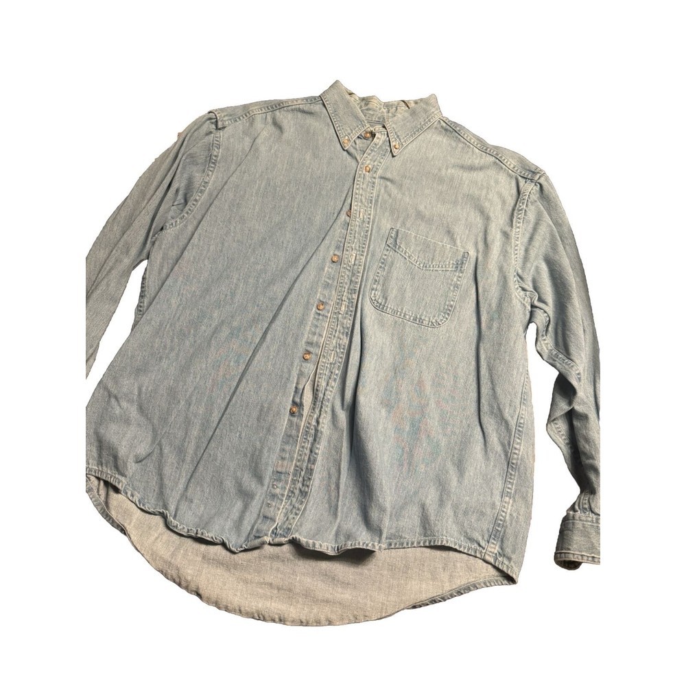 LL Bean Shirt Mens Xl Blue Medium Wash Denim Button Up Long Sleeve